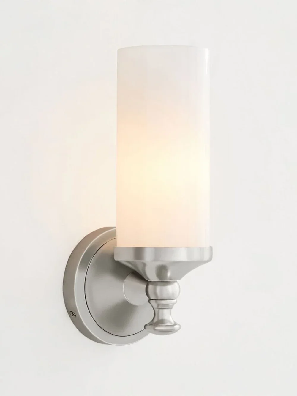 Pottery Barn Mercer Single Tube Sconce Satin Nickel Includes Milk Glass Shade